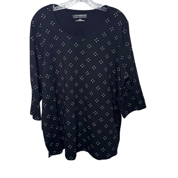 Catherines Suprema Collection 1X Black Studded Dot Top Stretch Knit 3/4 Sleeve - Picture 1 of 8